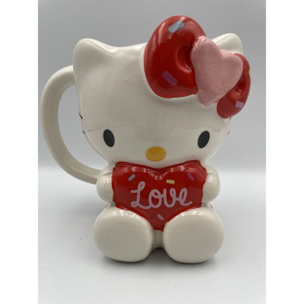 Hello Kitty Mug Full Body Love Red Hearts 3D Sculpted 20oz Ceramic Coffee Cup
